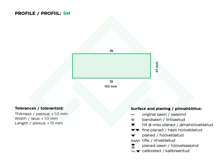 Immutatud saematerjal 47x150x3300 II kvaliteet